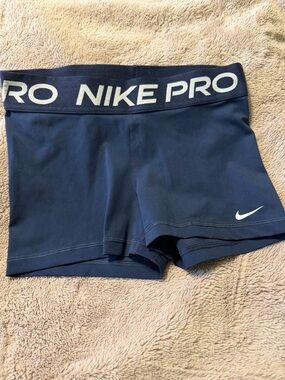 Nike Pro Women's Navy Blue Bike Shorts with White Logo Waistband